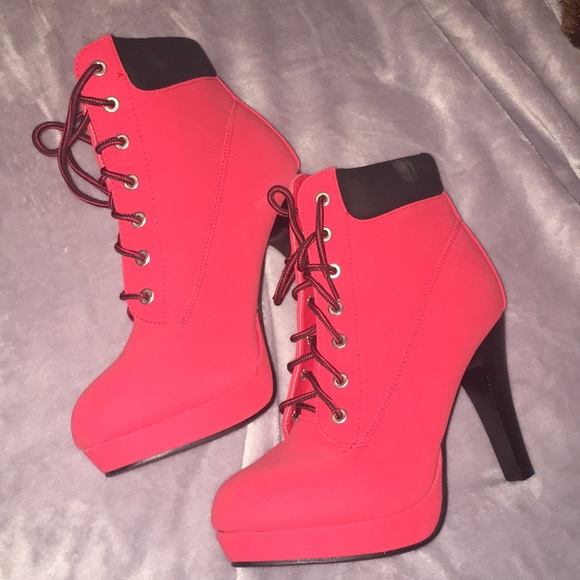 Shoes - Red and black boot styled heels.